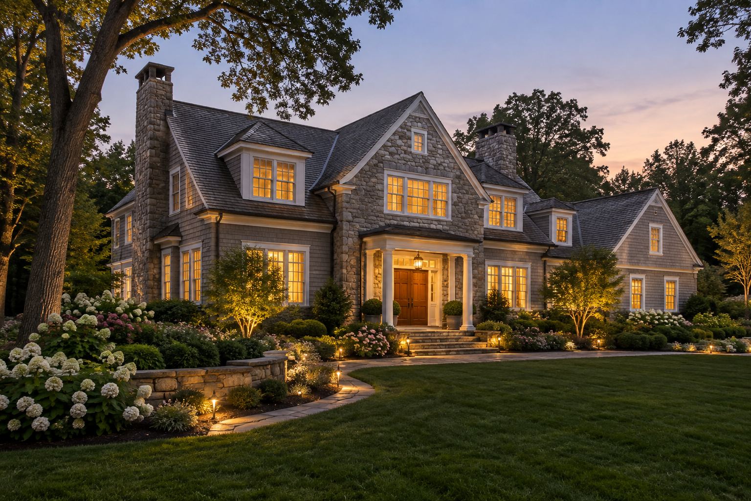 A Greenwich home at dusk, illustrative